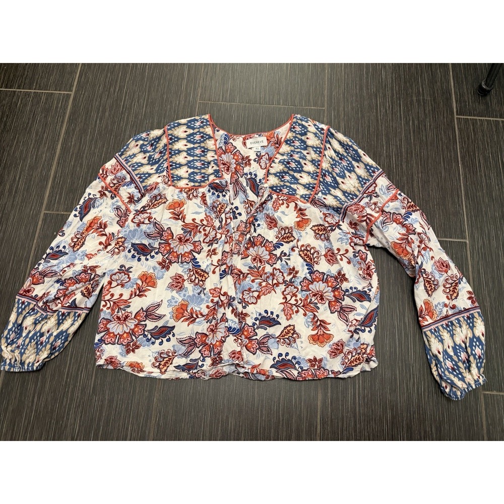 Evereve Penny Floral Open Front Patchwork Kimono Blouse Top Women's M L Boho